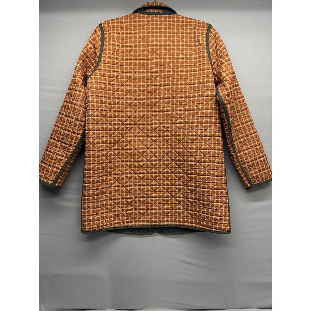 Lands' End Quilted Green Jacket with Orange Plaid Lining - Picture 5 of 13